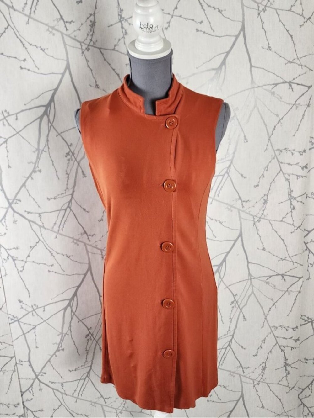 Sisley Orange Stretch Ponte Knit Button Front Mandarin Collar Dress